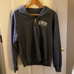 Brandy Melville Navy Blue Newport Quarter Zip Embroidered